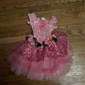 Pink Floral Tulle Kids Dance Costume Dress